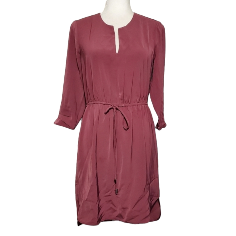 DR2 Womens Mauve Red Long Sleeve Drawstring Waist Dress Size XS
